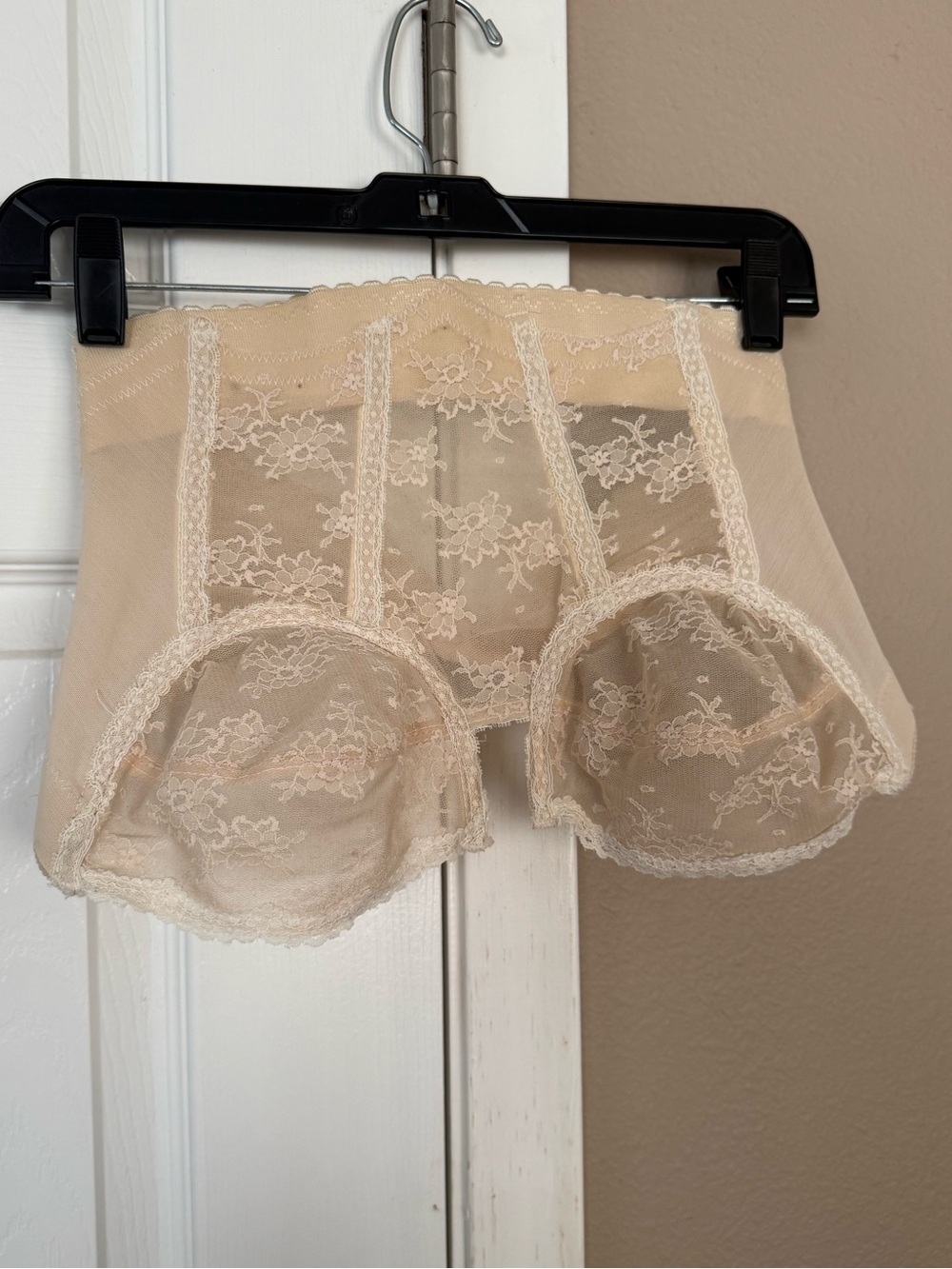 High-Waist Sheer Lace Shaping Briefs in Nude Cream